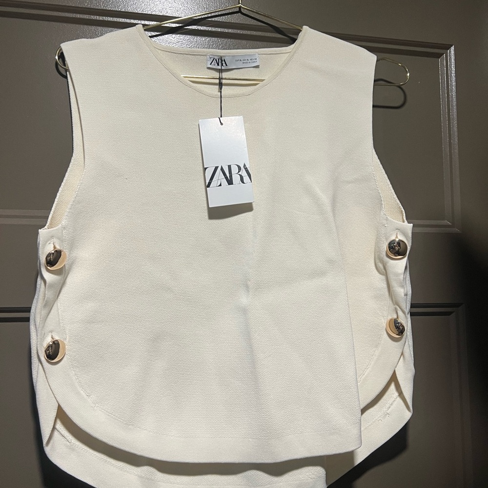 Zara Boxy Knit Top with Gold Buttoned Detail
